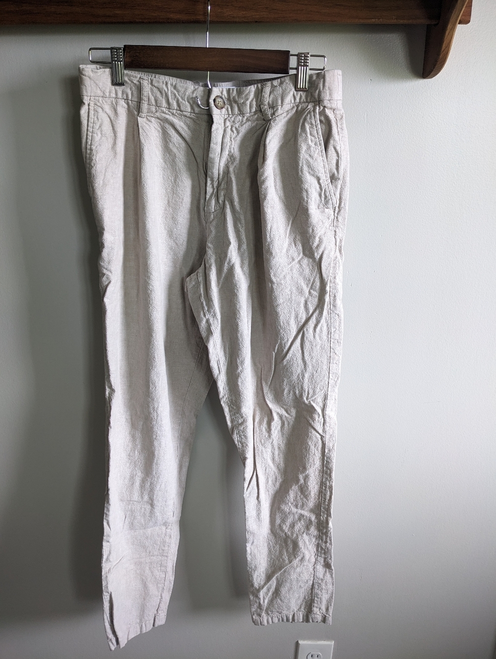 Old Navy Linen Blend Pants Women Medium Tall Loose Taper Beige